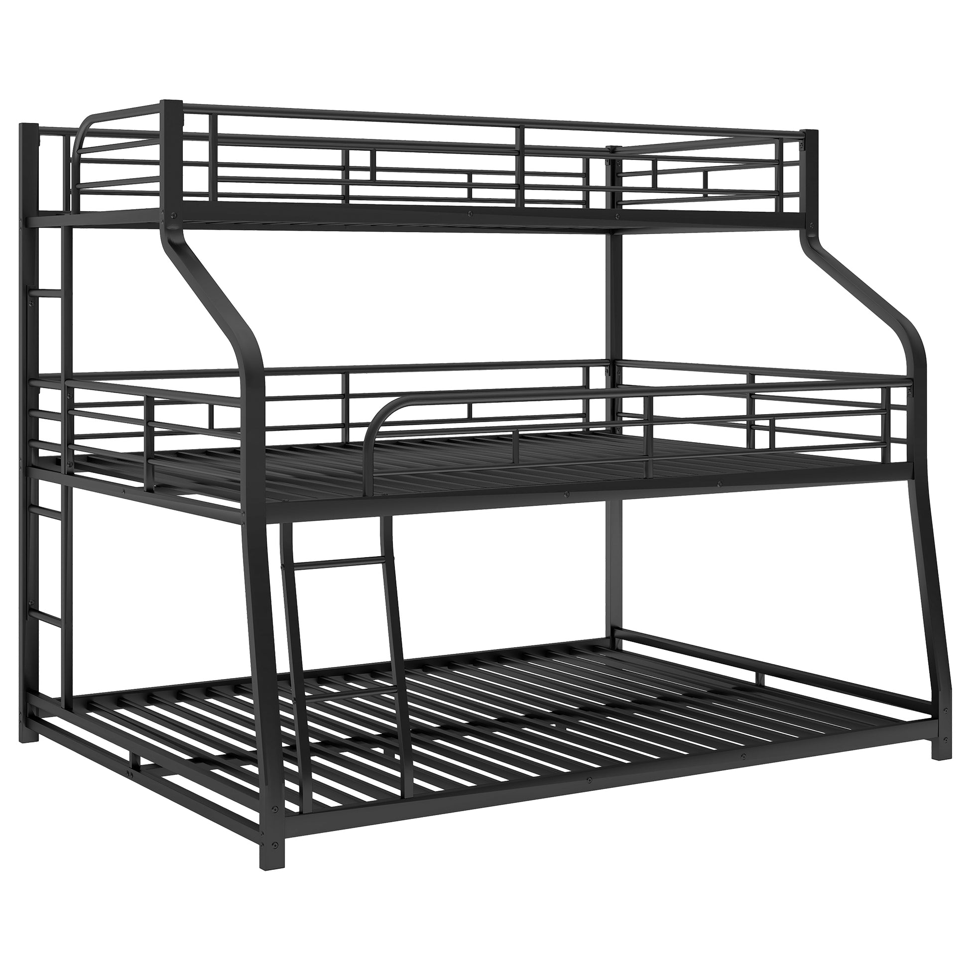 Twin XL/Full XL/Queen Triple Bunk Bed with Long and Short Ladder and Full-Length Guardrails,Black