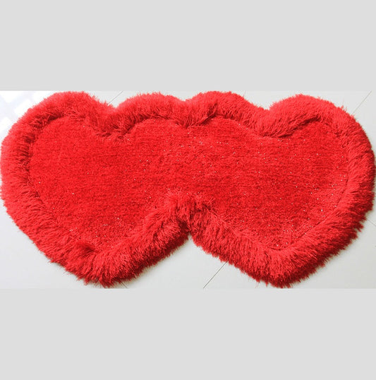 Double Heart Shape Hand Tufted 4-inch Thick Shag Area Rug 28-in x 55-in