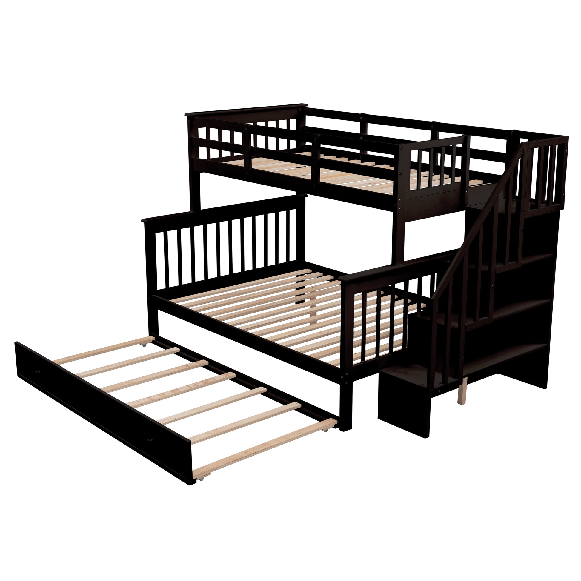 Twin-Over-Full Bunk Bed with Twin Size Trundle - Espresso