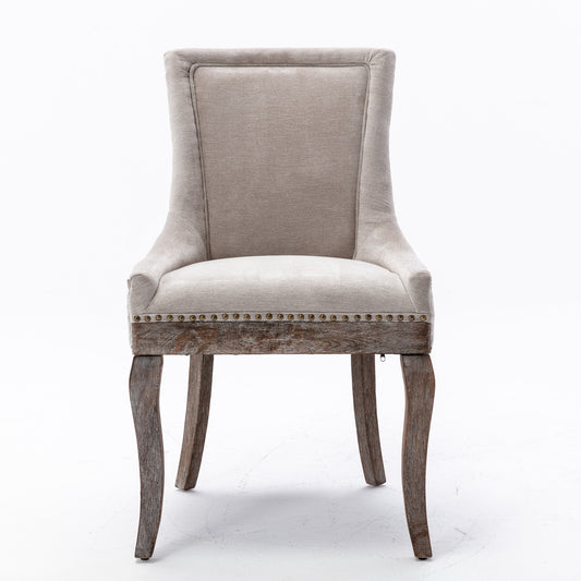 A&A Furniture Dining Chairs with Thickened Padded Seats & Weathered Legs Set of 2 - Beige