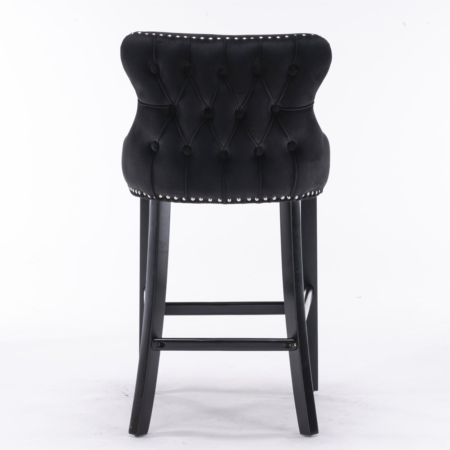 Contemporary Black Velvet Upholstered Wing-Back Counter Height with Button Tufted Decoration and Wooden Legs Set of 2