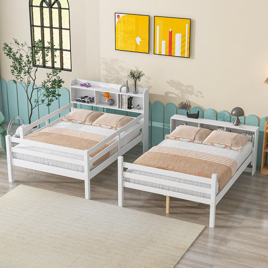 Inspirit Full over Full Convertible Bunk Bed with Bookcase Headboard - White