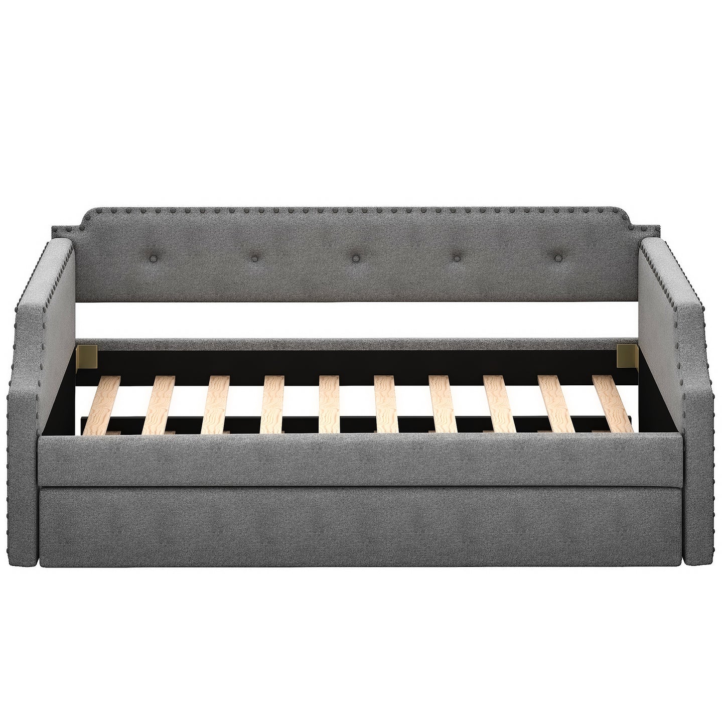 WM Store Gray Linen Twin Daybed & Trundle with Nailhead Trim