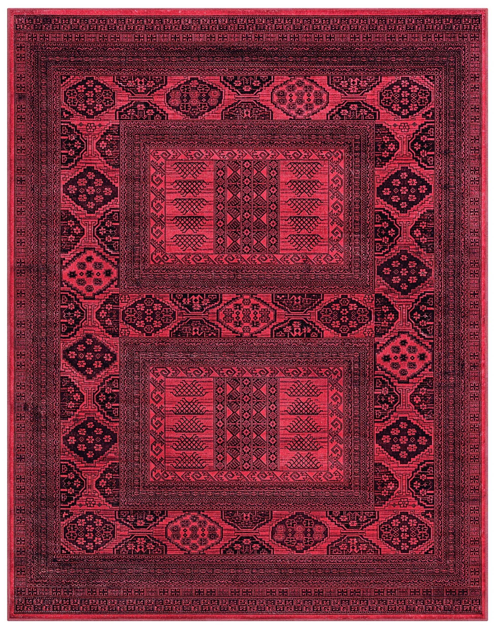 Alastair Red and Black Viscose Area Rug