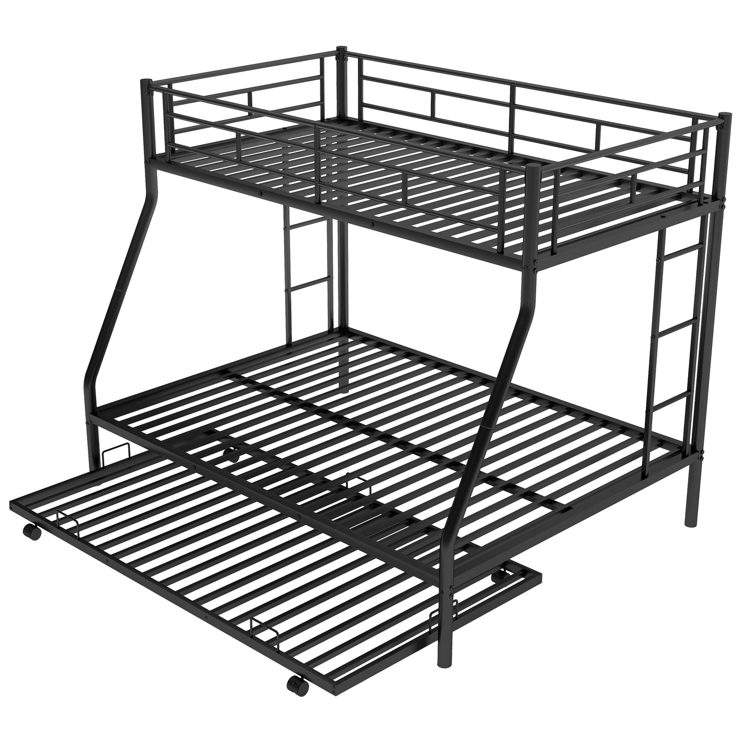 Twin over Full Metal Bunk Bed with Twin Trundle in Black