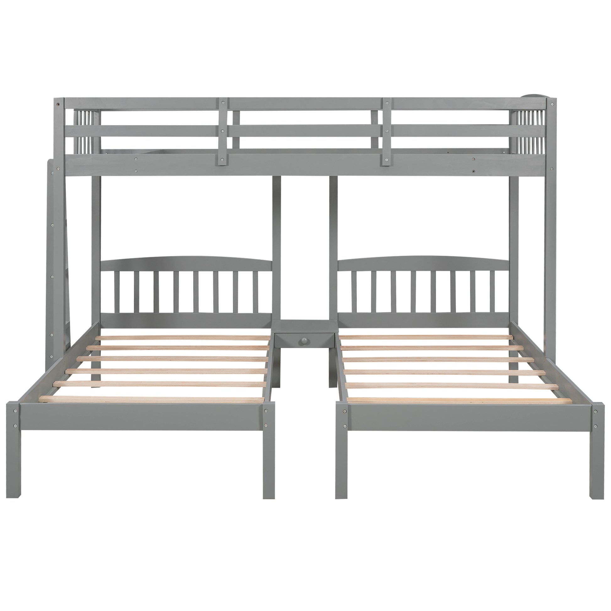 Twin over Twin & Twin Bunk Bed with Built-in Middle Drawer, Gray