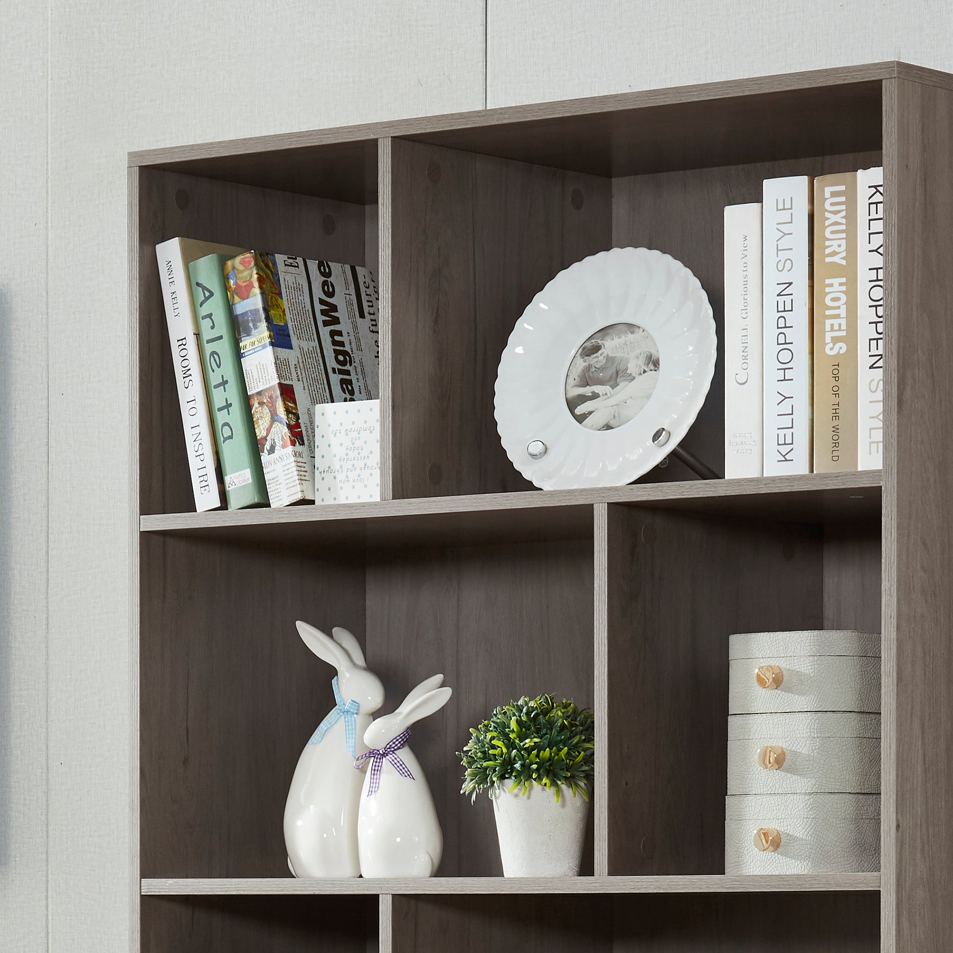 Standing Bookshelf with Doors - Gray