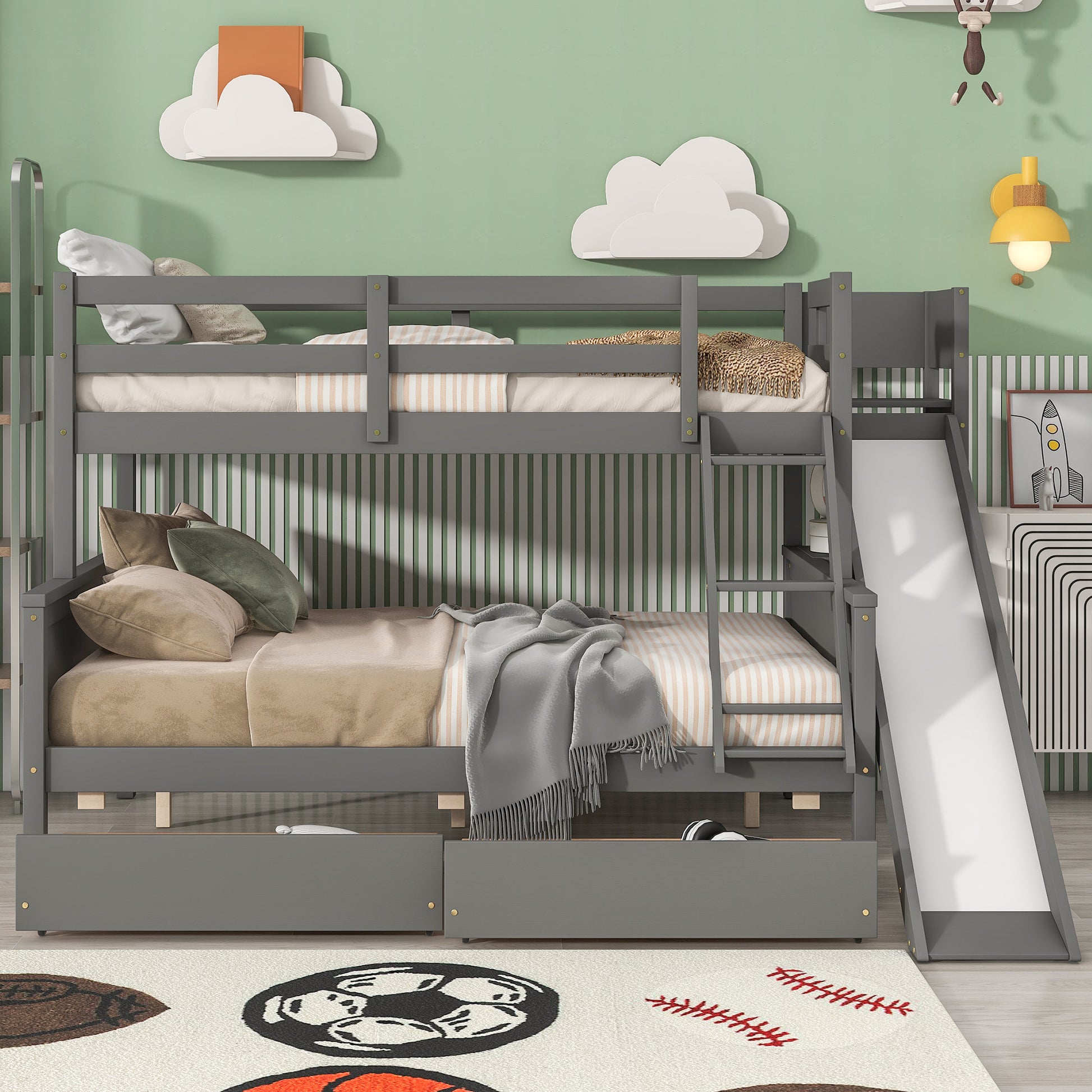 Inspirit Twin over Full Bunk Bed with Storage & Slide