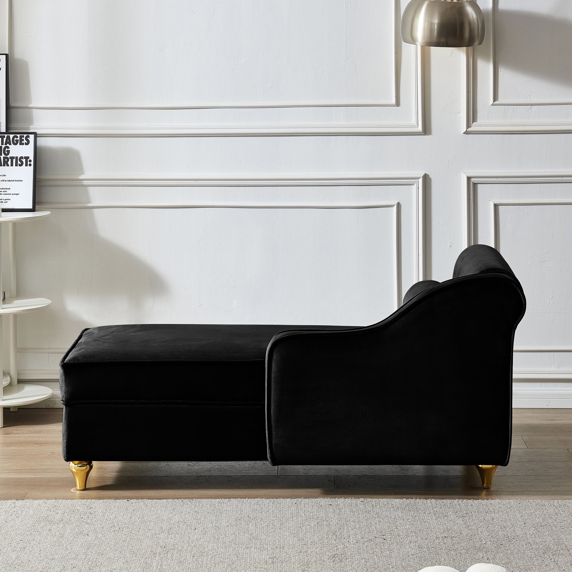 Modern Upholstery Chaise Lounge Chair with Storage Velvet (black) - detail view 5