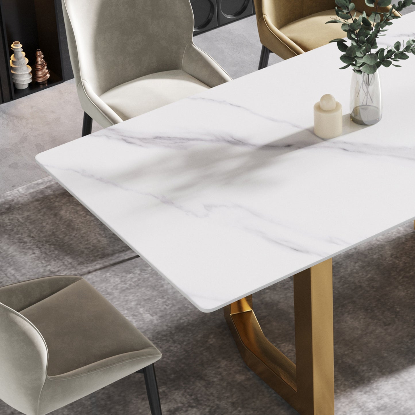 Elara Modern 70.8" Sintered Stone Dining Table, White & Gold