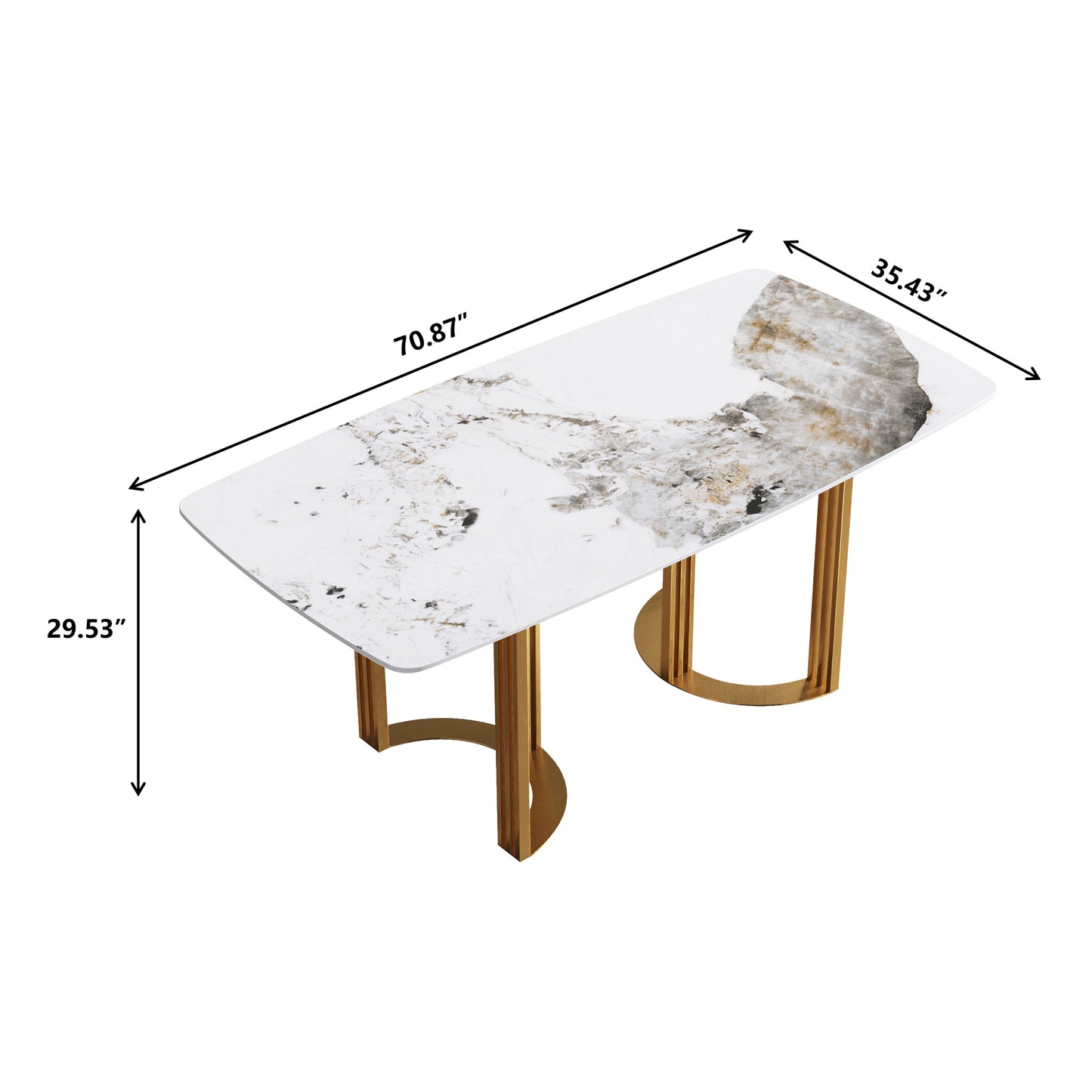 Moto II 70.8" Modern Faux Marble Dining Table with Gold Base