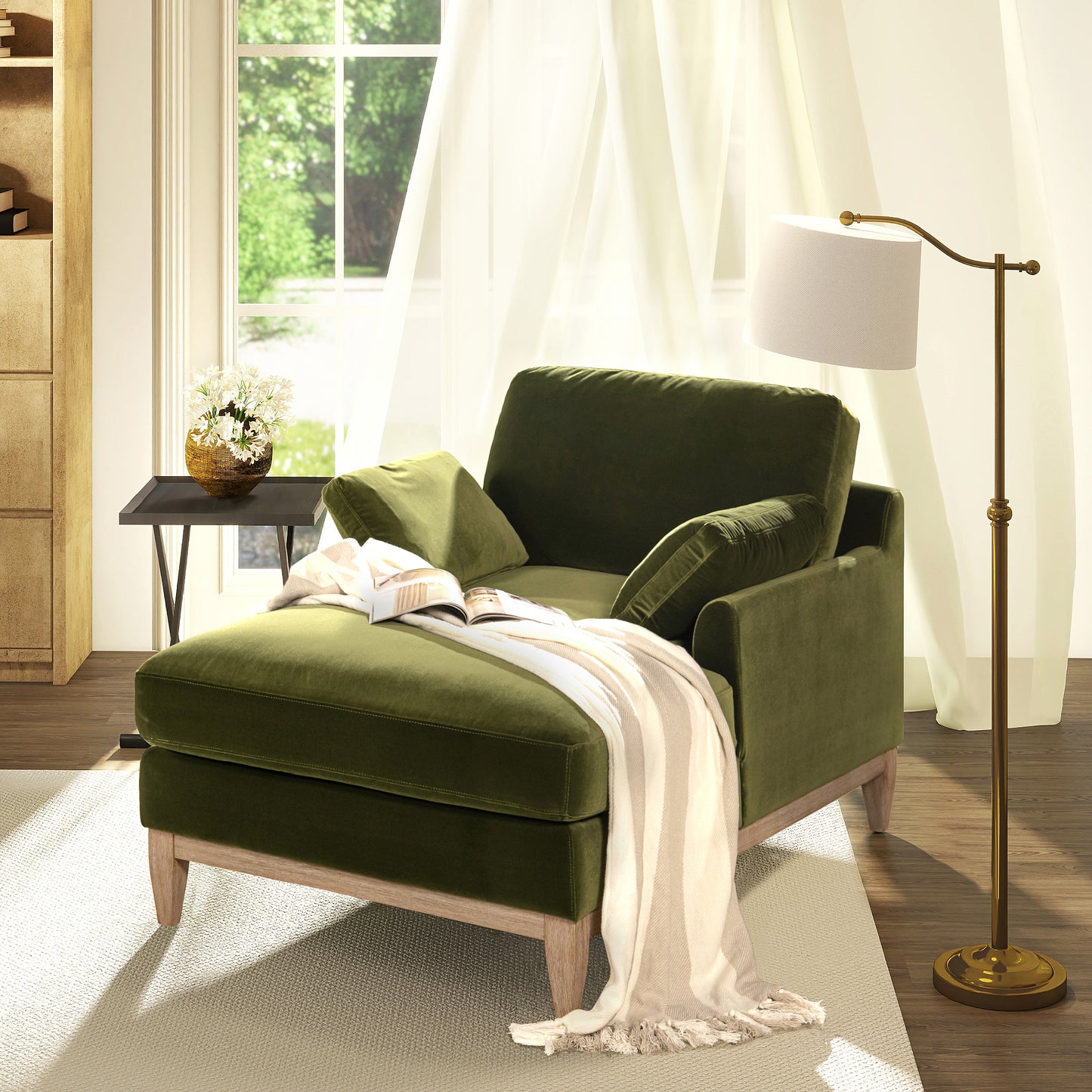 Pasadena Modern Farmhouse Chaise Lounge Chair - Green - detail view 6