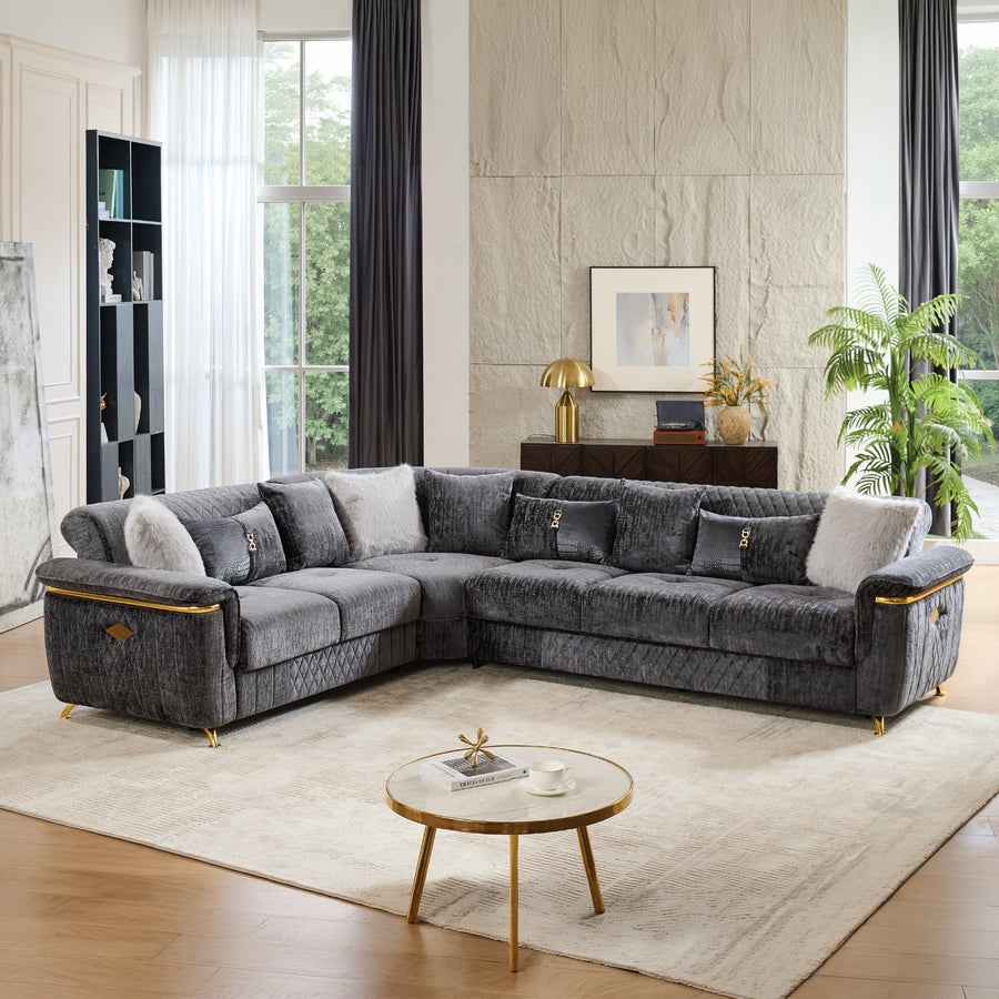 ARGO Contemporary Style Reversible Sectional with Wood Frame and Stainless Steel Base in Gray - primary image