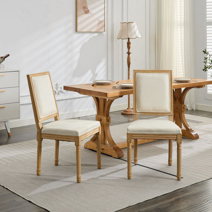 Beige Fabric Dining Chairs with Wood Legs (Set of 2)