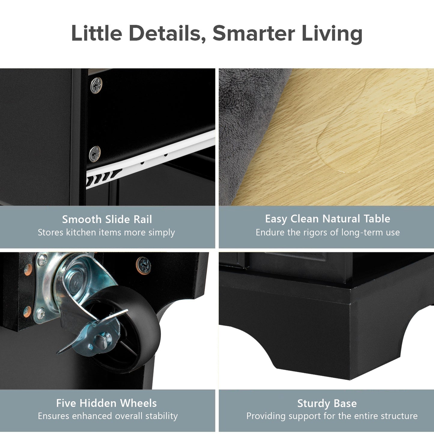 K&k Kitchen Island with 6 Drawers - Black - detail view 8