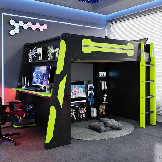 Full Size Wood Loft Bed with Desk - Green - primary color shot
