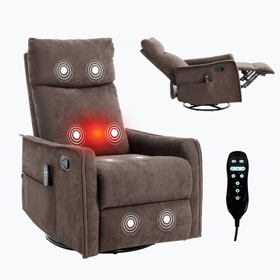 Heat Massage Manual Recliner Chair with Rocker and Swivel in Fabric - Brown - primary color shot