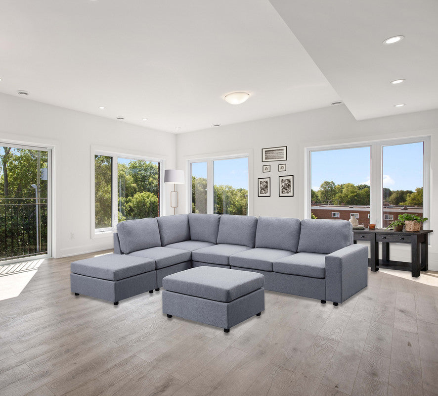 Marley 120' Light Gray Linen 7 Seat Reversible Modular Sectional Sofa with Ottoman - detail view 2