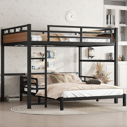 Queen over Queen Metal Bunk Bed/metal Loft Bed - Walnut - primary color shot