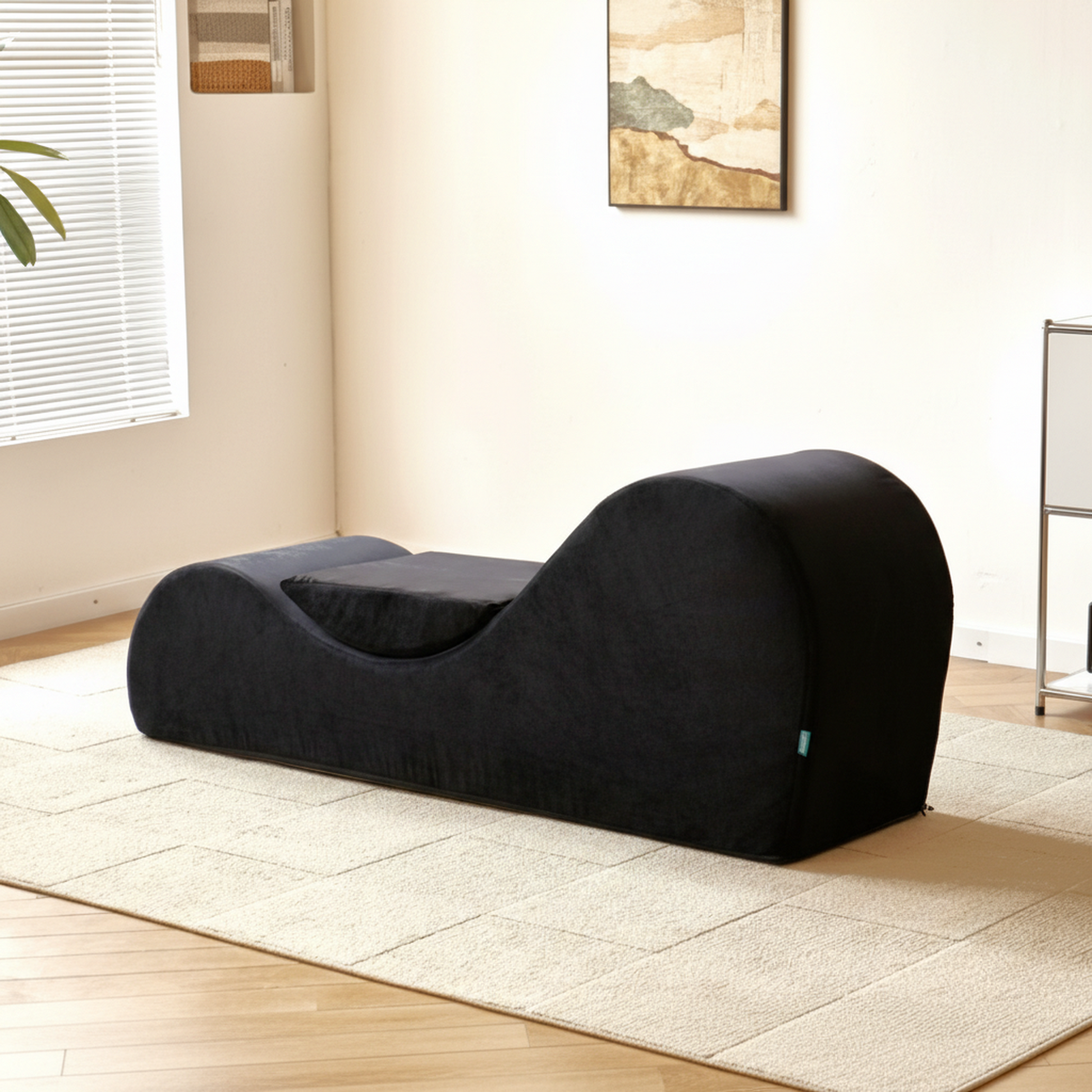 Solace Chaise Lounge Chair Ergonomic Design with Soft Yet Firm High-Density Foam Core Removable Machine-Washable Cover Black Polyurethane 62.5 X 18 X - detail view 2