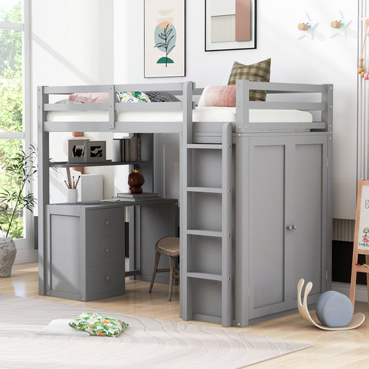 Twin Size Loft Bed with Drawers - Gray - detail view 2