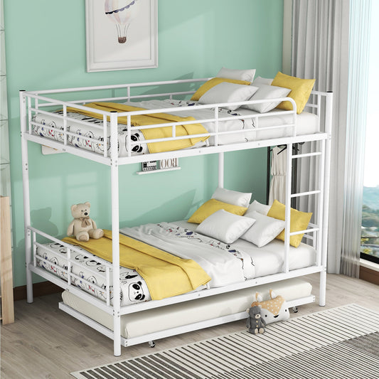 Full over Full Metal Bunk Bed with Trundle - White - primary color shot