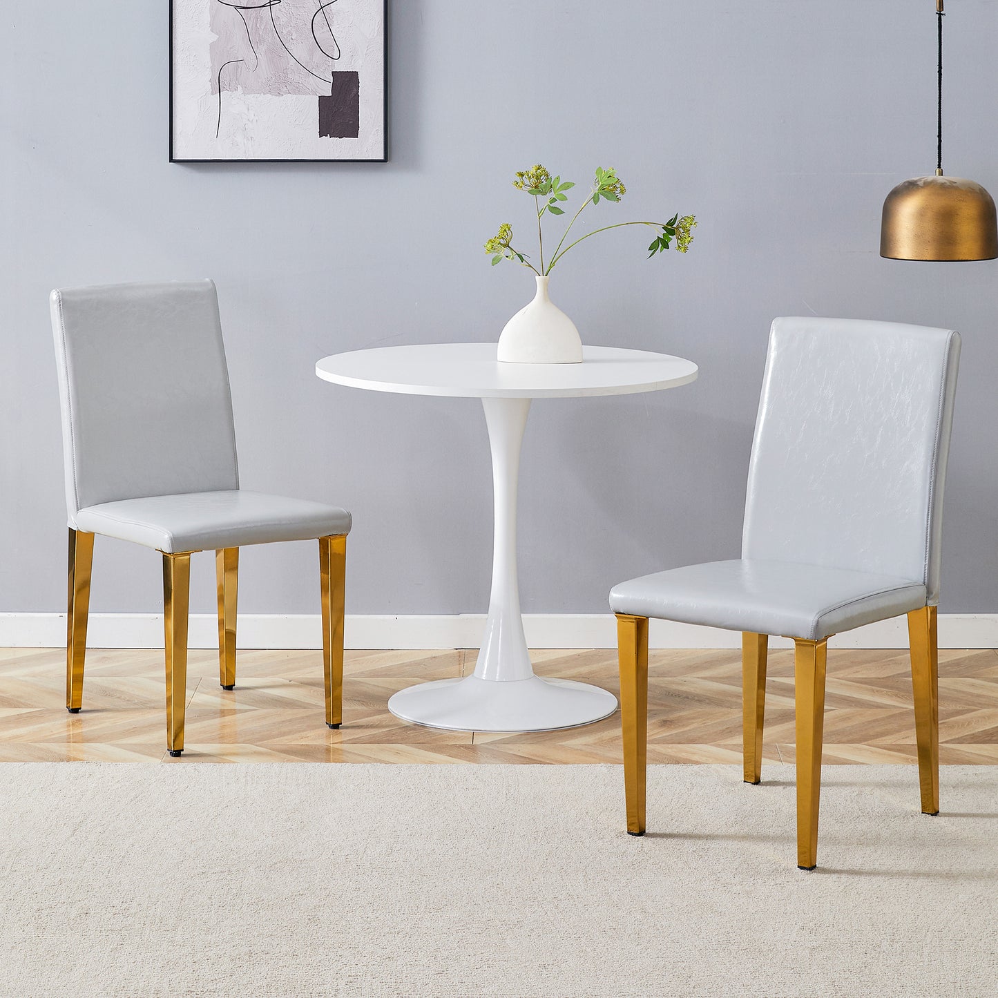 Gray PU Leather Dining Chairs with Gold Legs (set of 2) - detail view 2