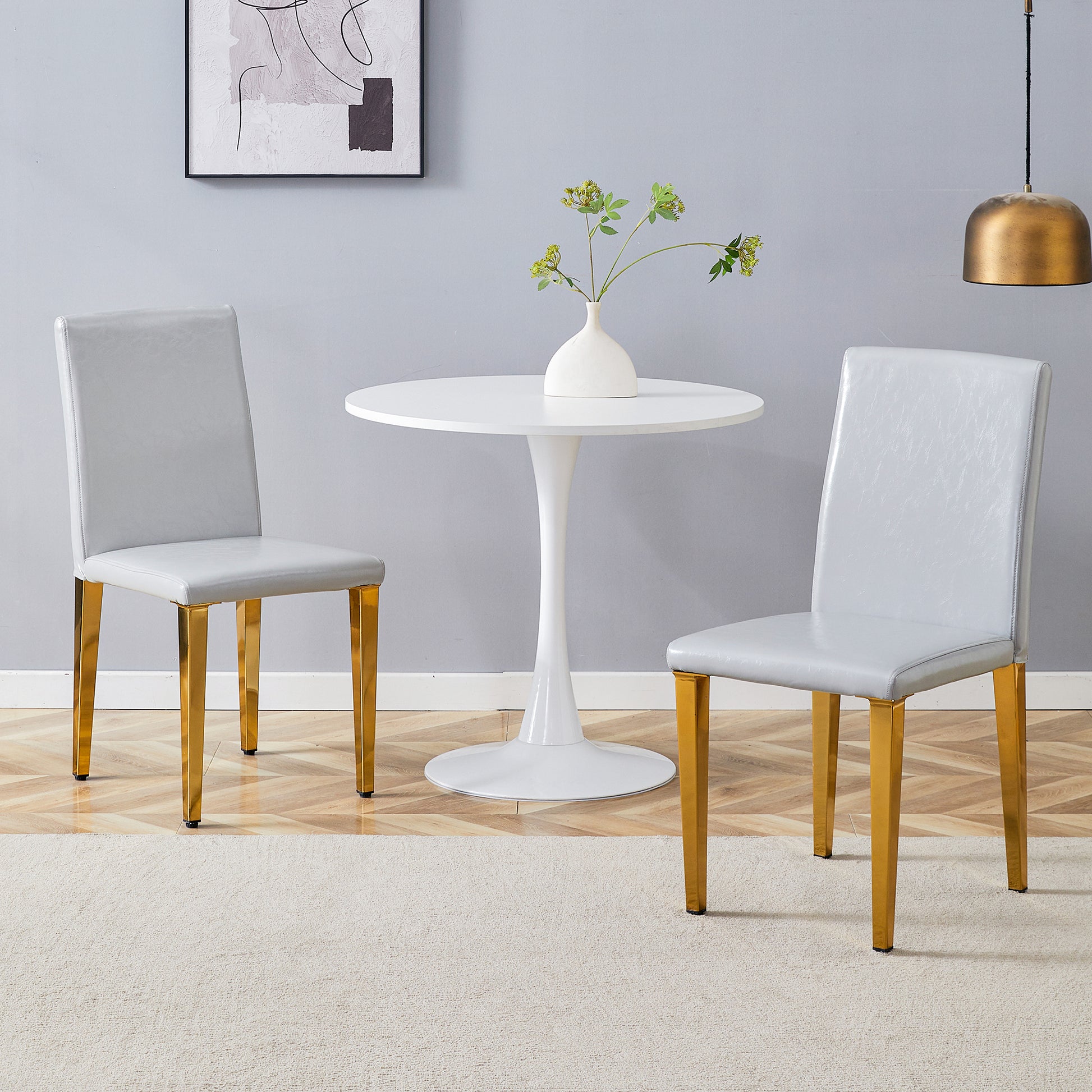 Gray PU Leather Dining Chairs with Gold Legs (set of 2) - detail view 2