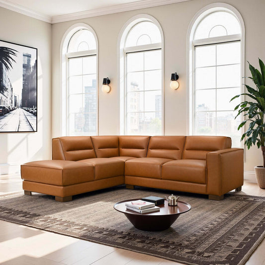 Muncie L-Shaped Sofa with Plush Cushions & Walnut Wood Legs - detail view 3