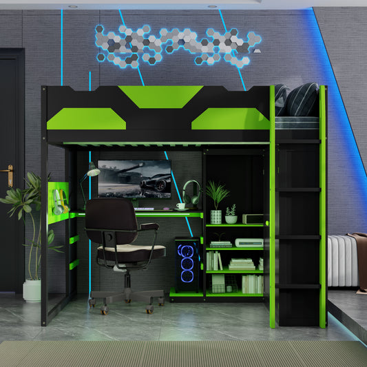 Full Size Wood Loft Bed with Desk - Green - primary color shot