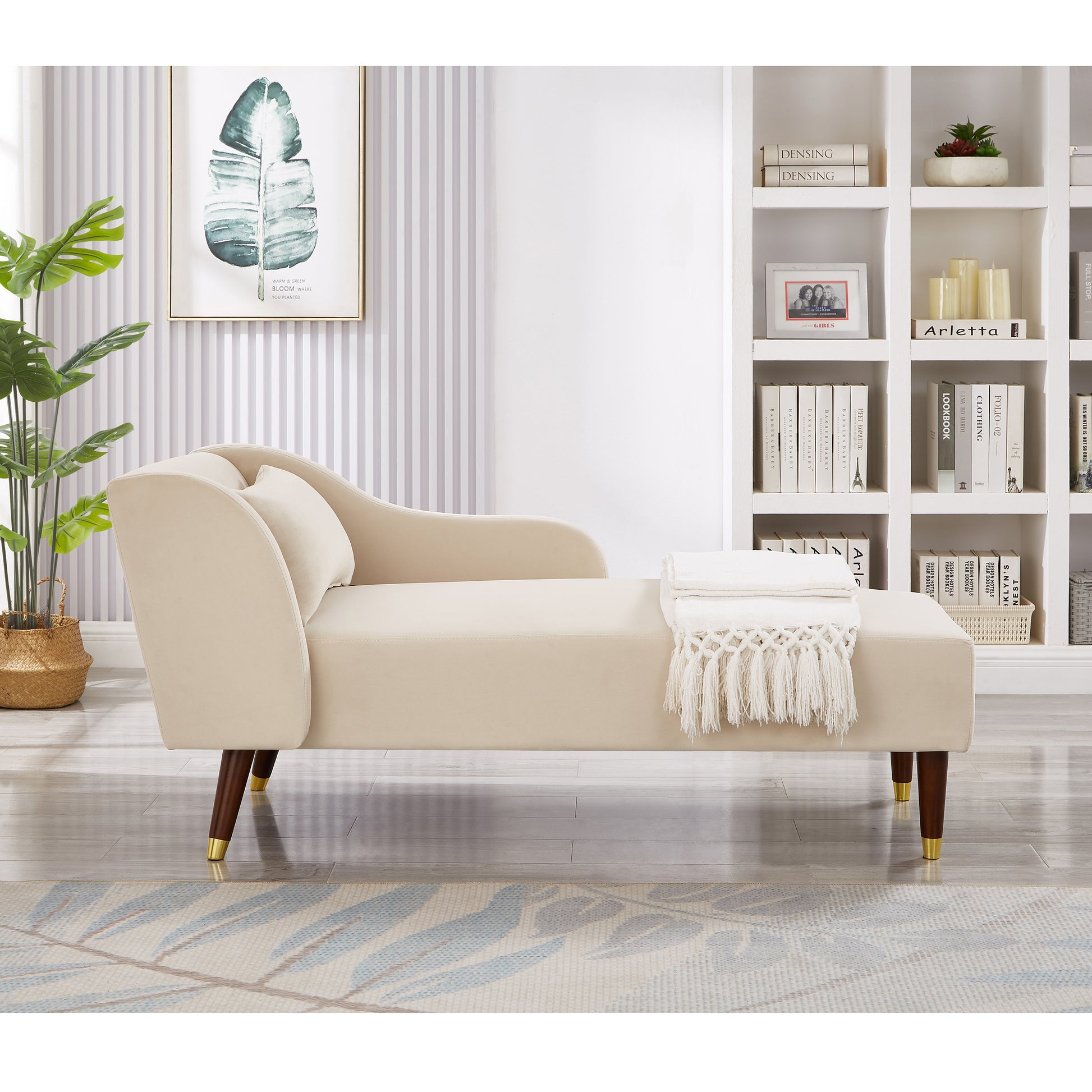 Modern Chaise Lounge Chair Velvet Upholstery (beige) - detail view 3