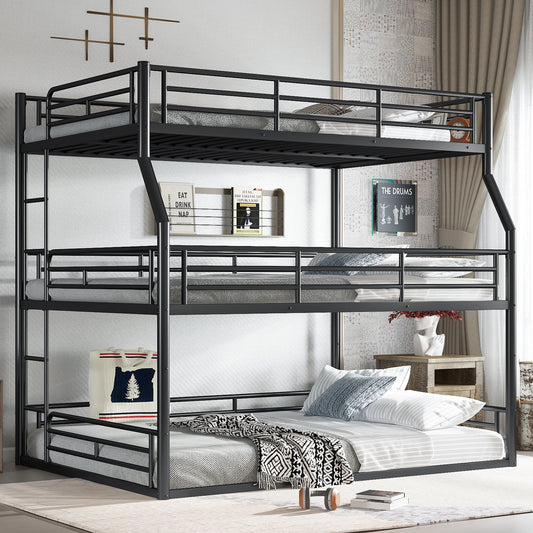 Full XL over Queen over Queen Bunk Bed - Black - primary color shot
