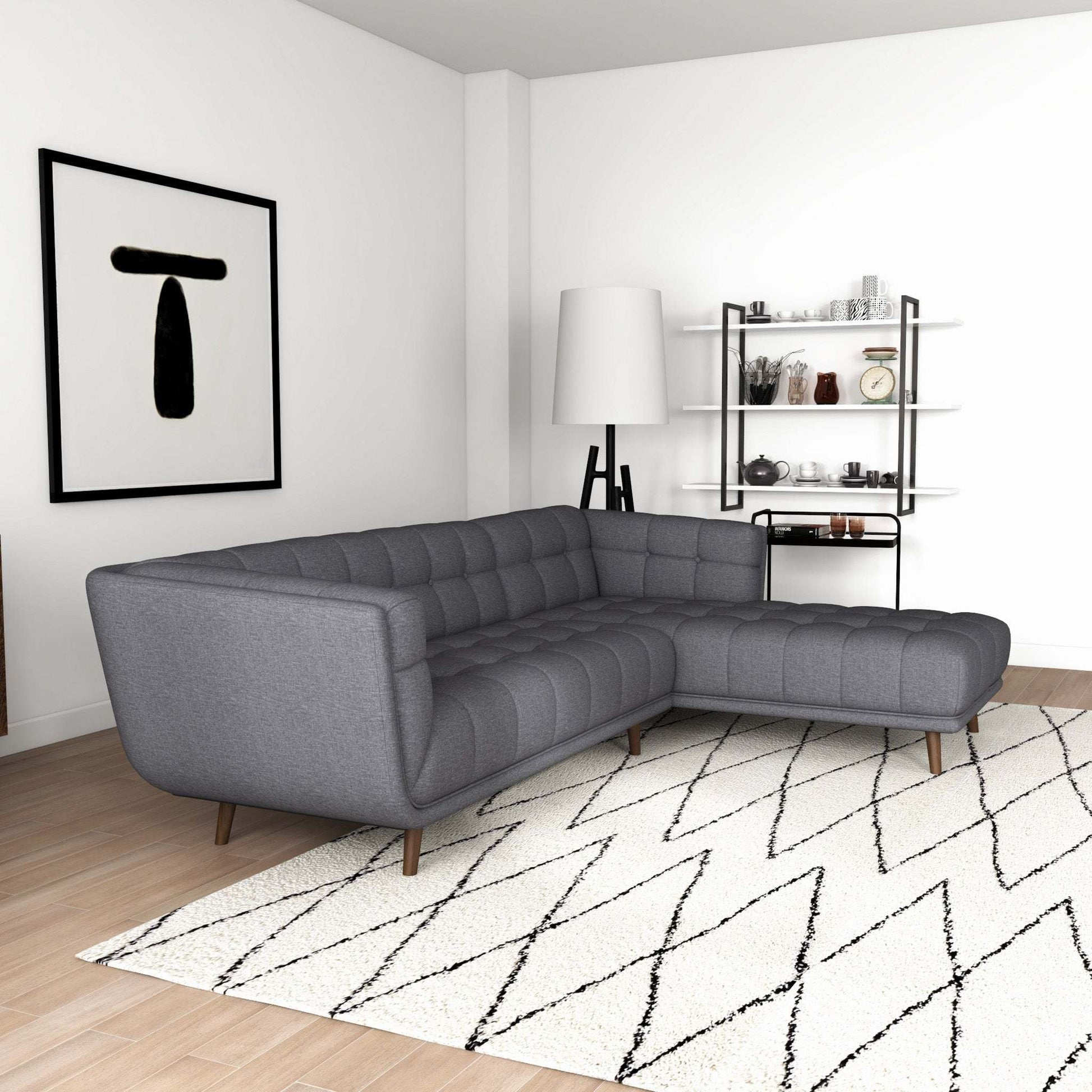 Addison Right Sectional Ash Grey Fabric Sofa - detail view 7
