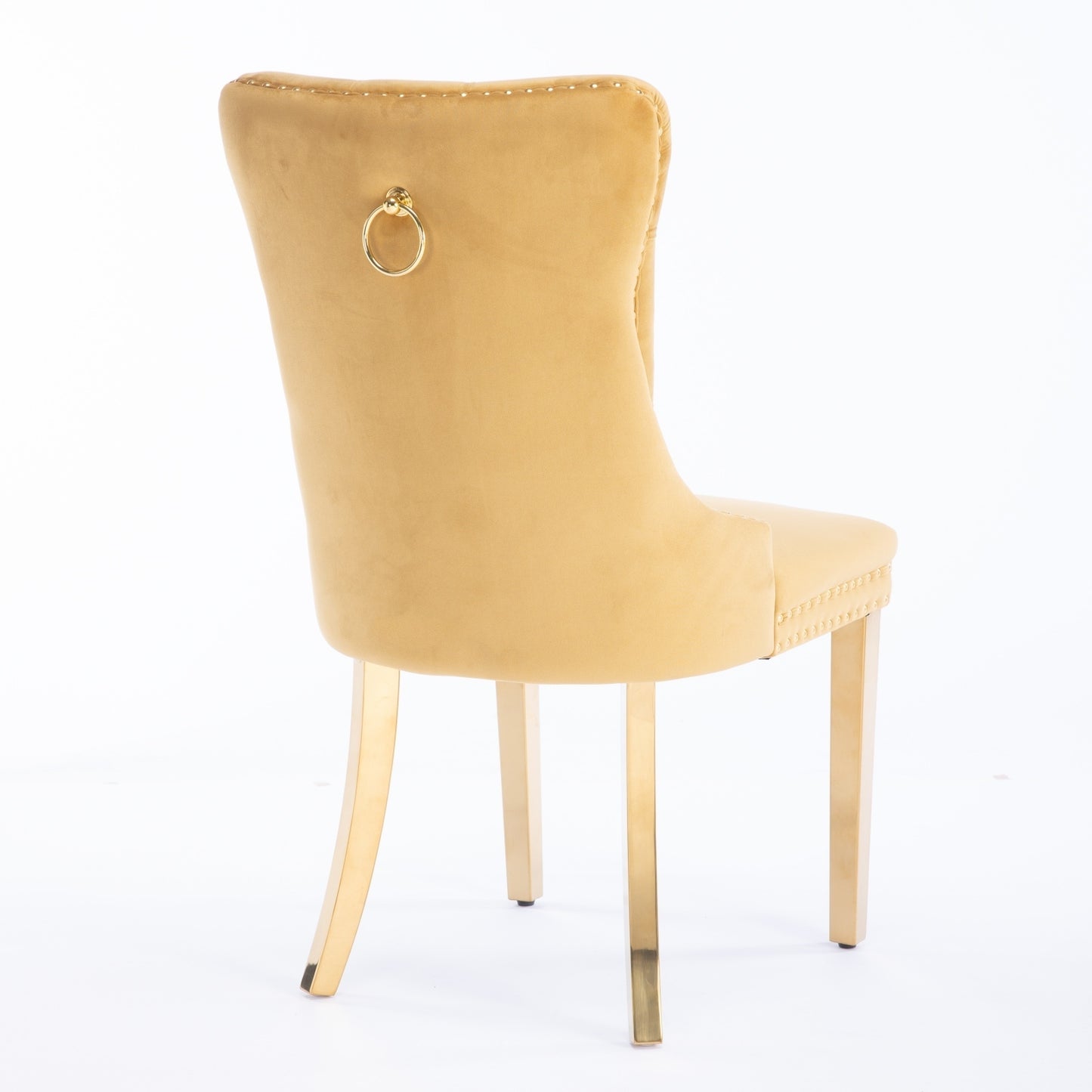 Niki Modern Velvet Side Chair with Nailhead Trim & Gold Leg Set of 2 Gold