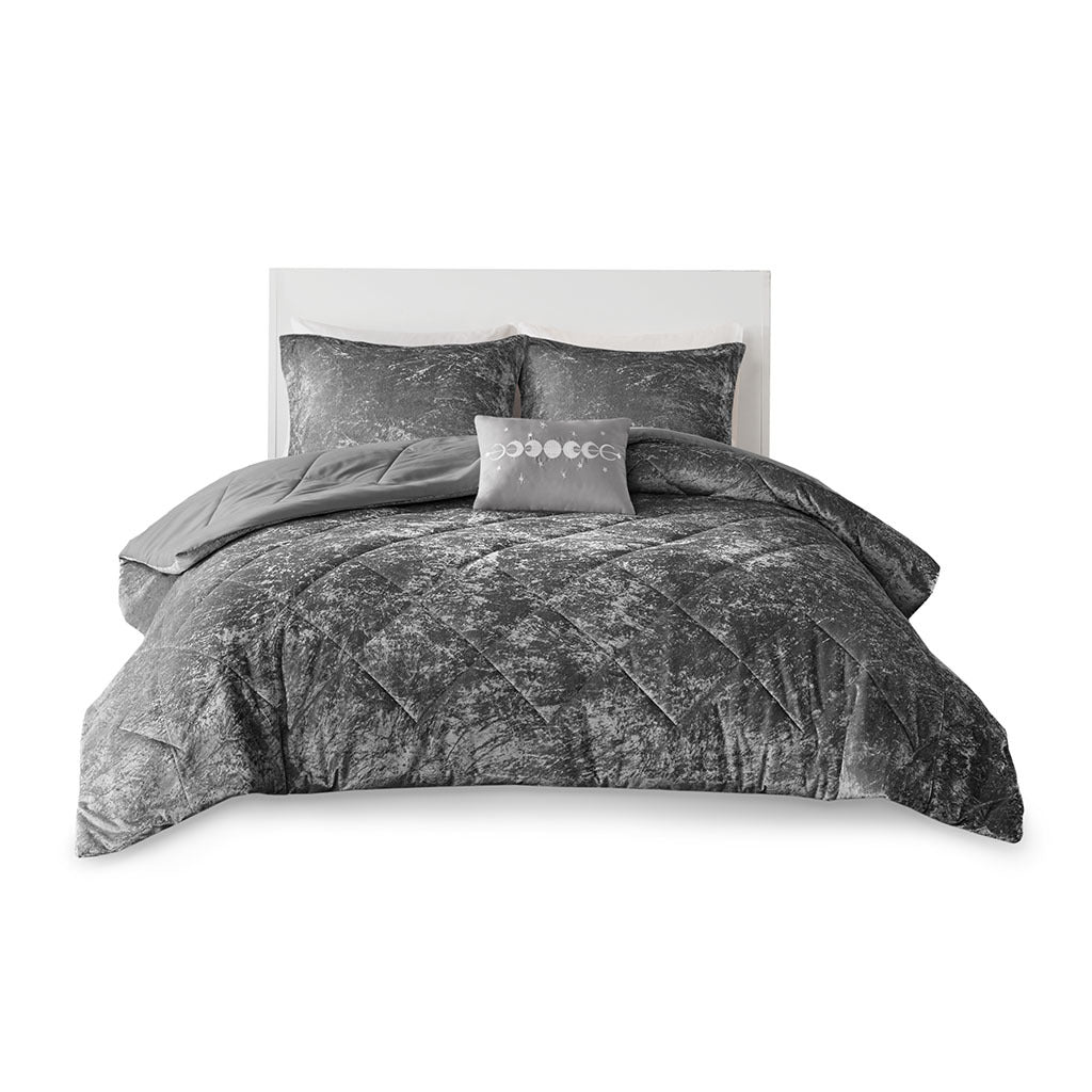 Gray Velvet Comforter Set with Throw Pillow