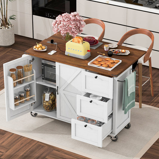 K&k 54.5' Farmhouse Kitchen Island with Power Outlet - White - primary color shot