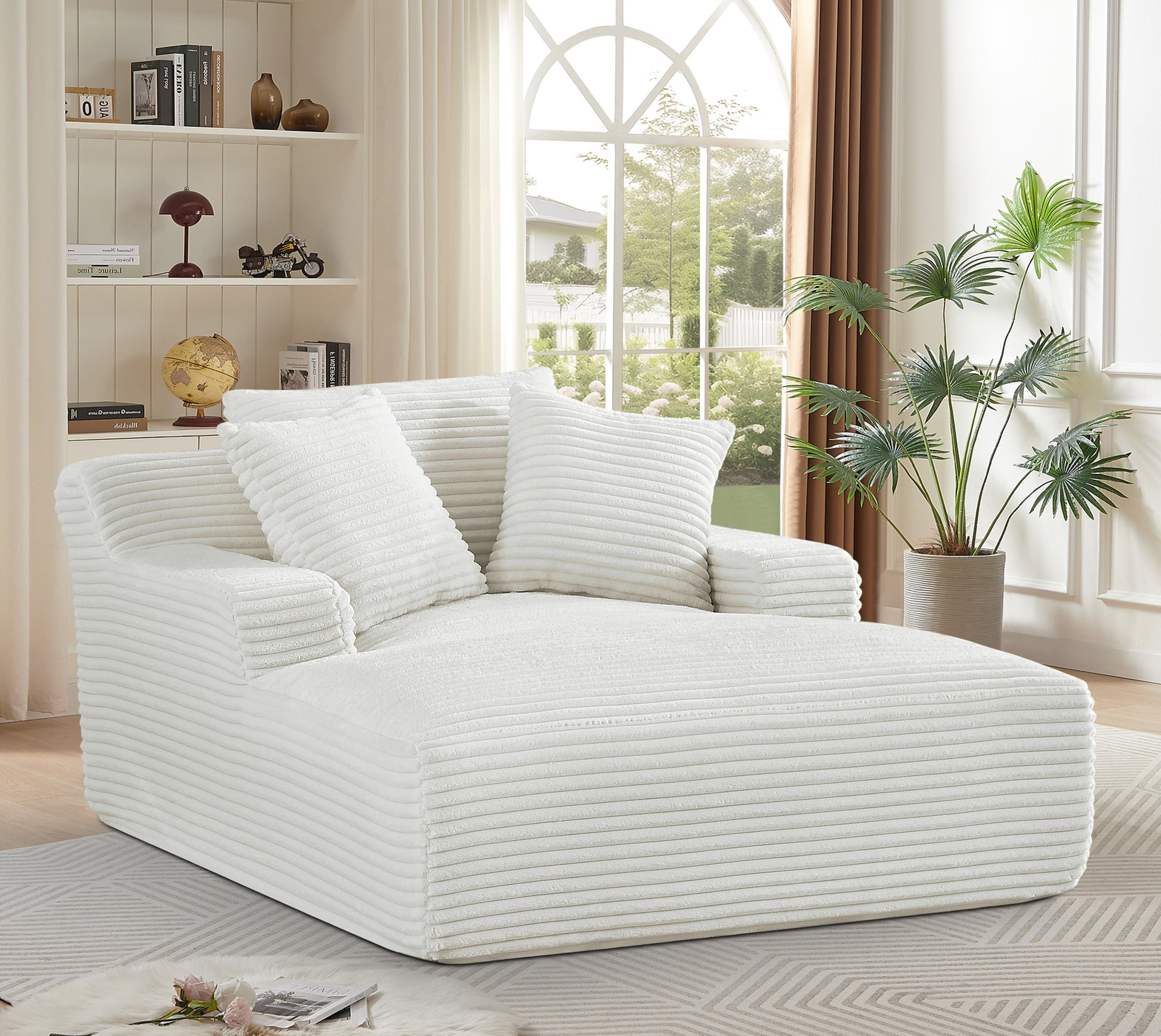 Cloudline Oversized Chaise Lounge Chair in Soft Corduroy - Ivory - primary color shot