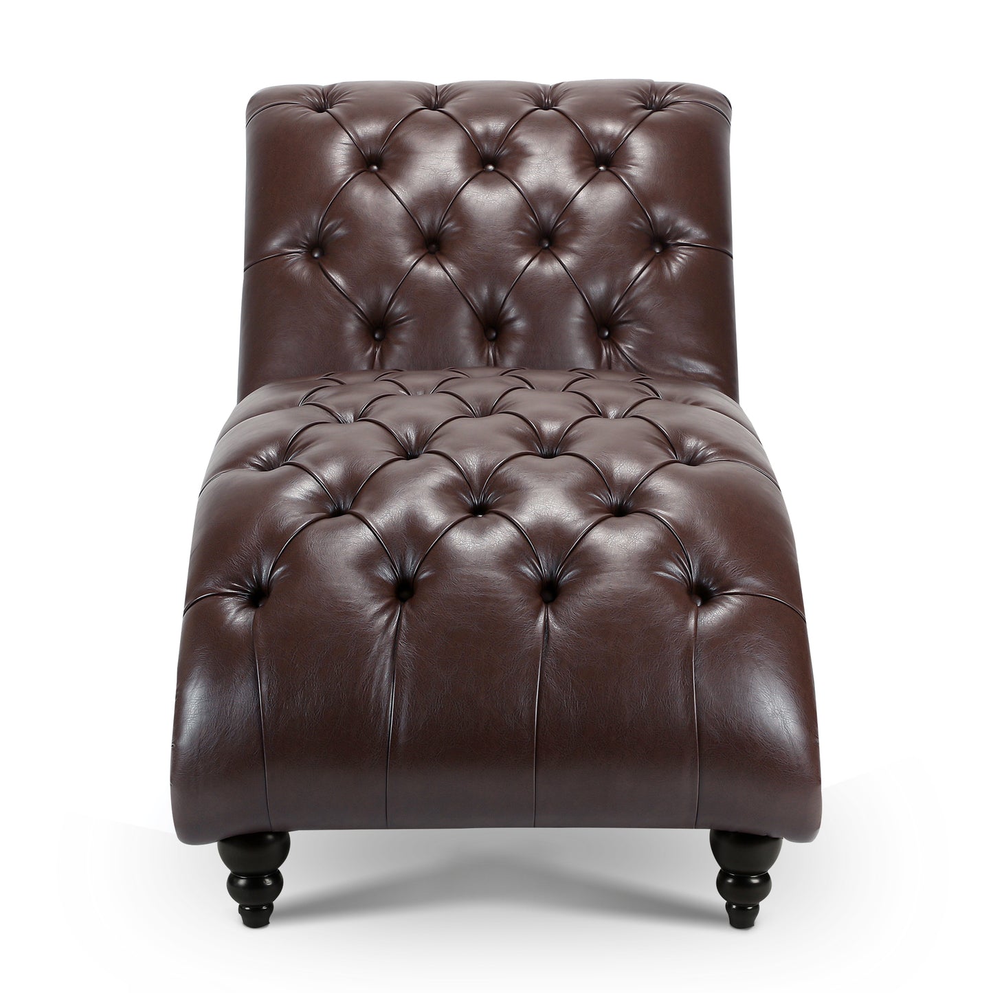Modern Tufted Armless Chaise Lounge with Foam Cushion in Dark Brown PU - detail view 5