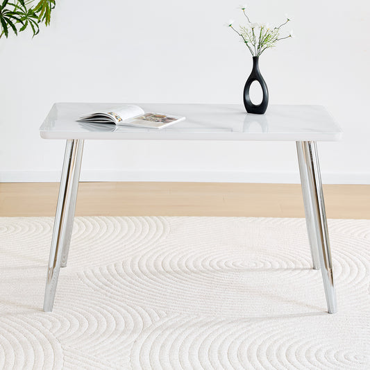 Modern Minimalist Rectangular Dining Table - White & Silver - detail view 2