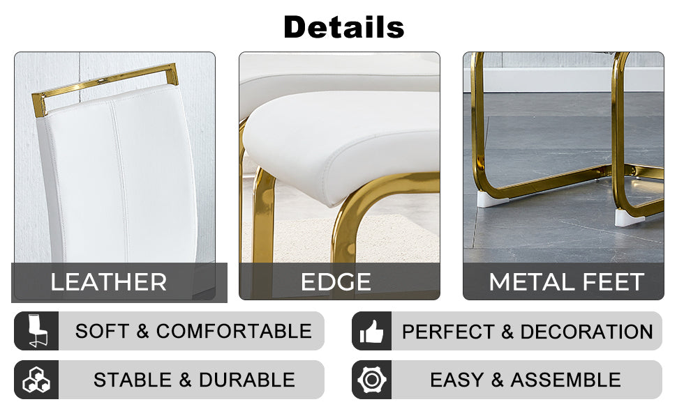 White PU Leather Dining Chairs with Gold Legs (set of 2) - detail view 8