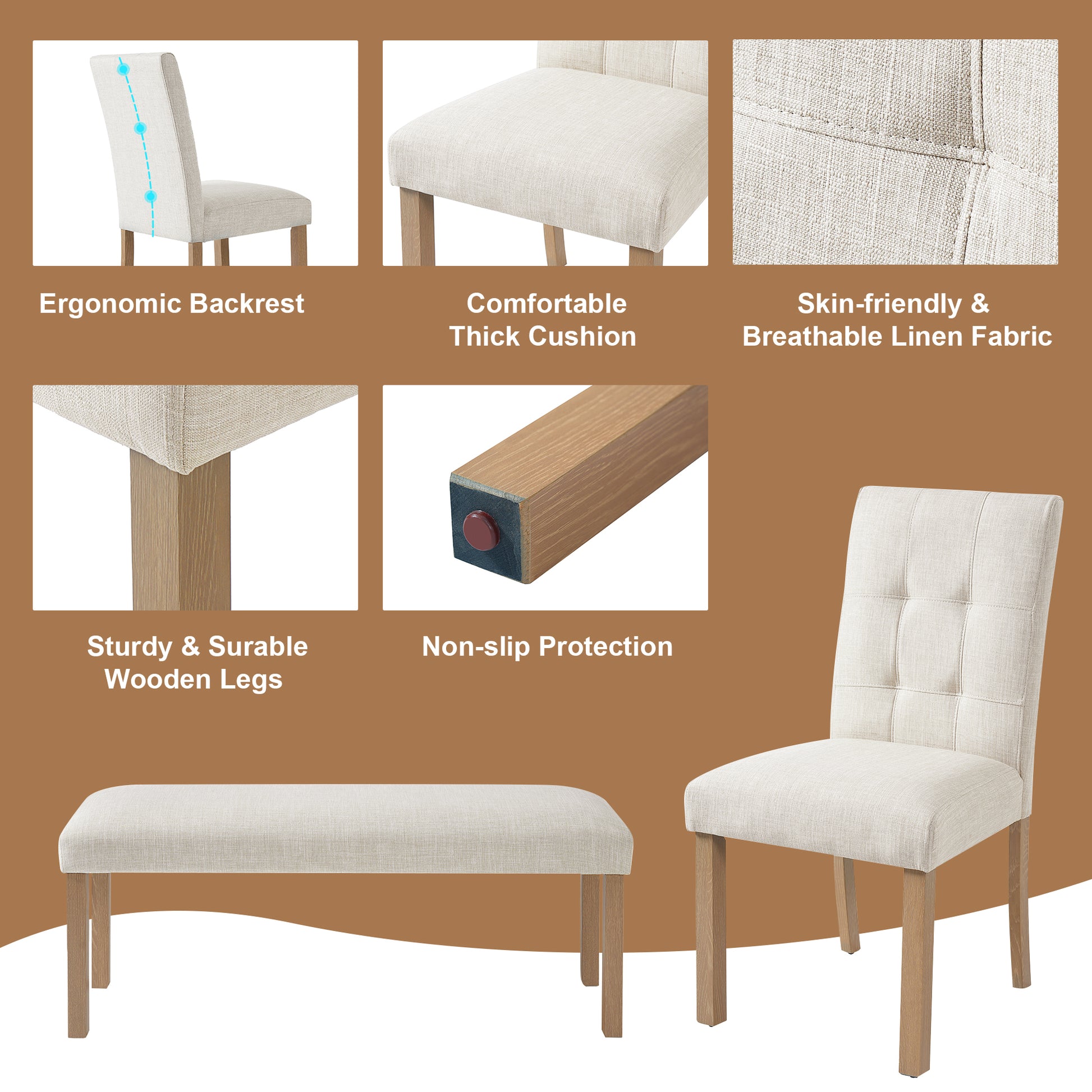 6-Piece Modern Dining Set - Natural - detail view 5