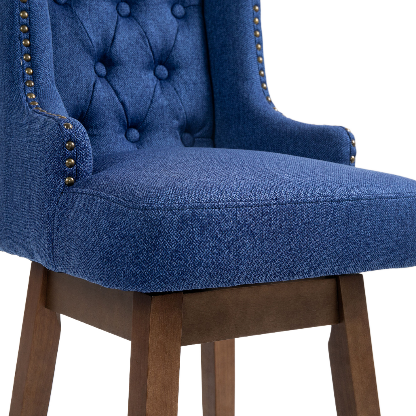 Coolmore Classic Design 360-Degree Swivel Bar Stools with Solid Wood Legs and Footrest Set of 2 Navy