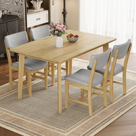 Rustic 5-Piece Dining Set - 1 Solid Wood Table + 4 Upholstered Chairs - Natural - primary color shot