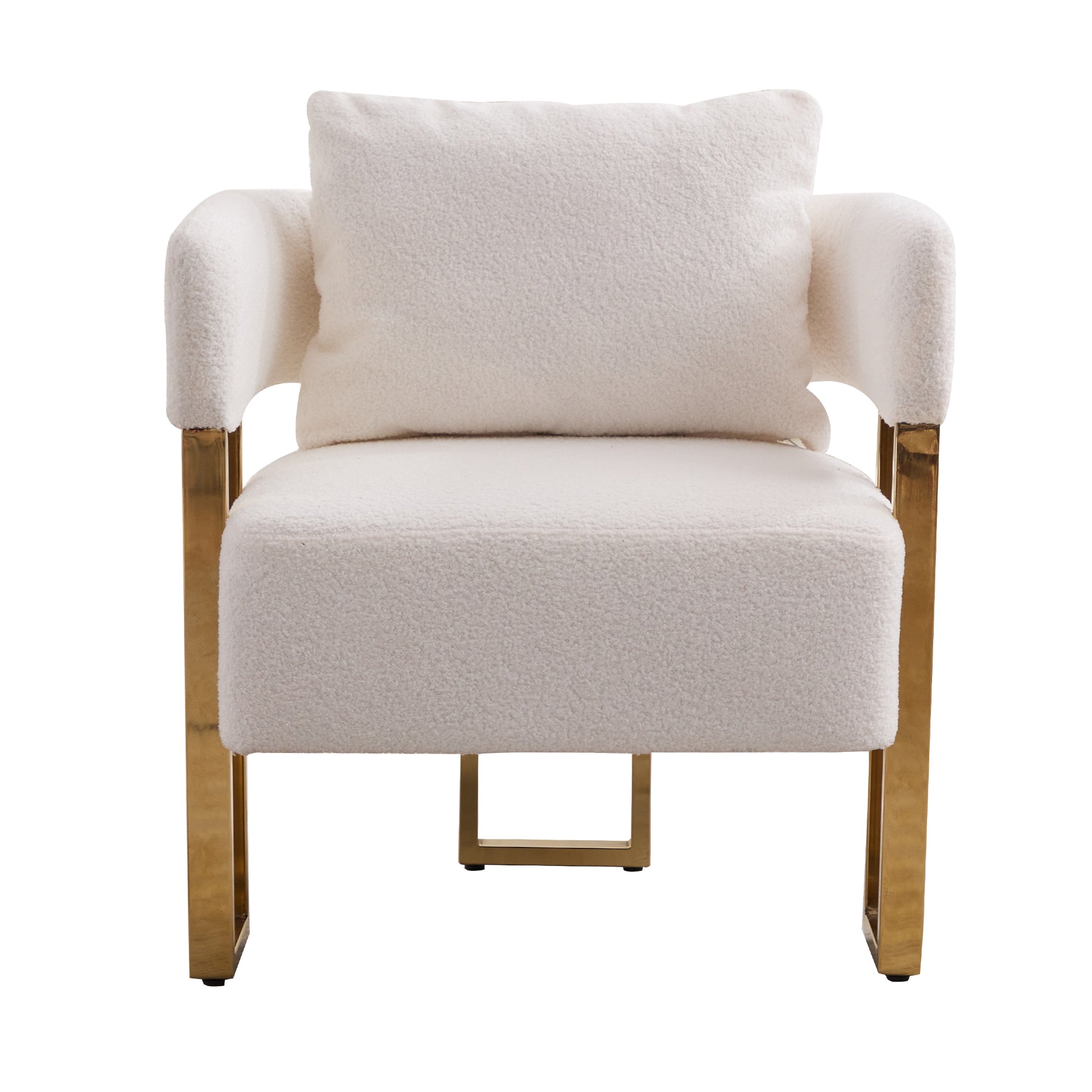 White Bouclé Steel Frame Accent Chair with Gold Legs - primary color shot