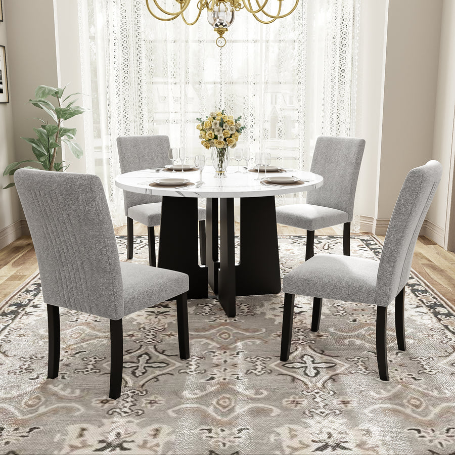 5-Piece Round Dining Table Set - White+gray - primary color shot