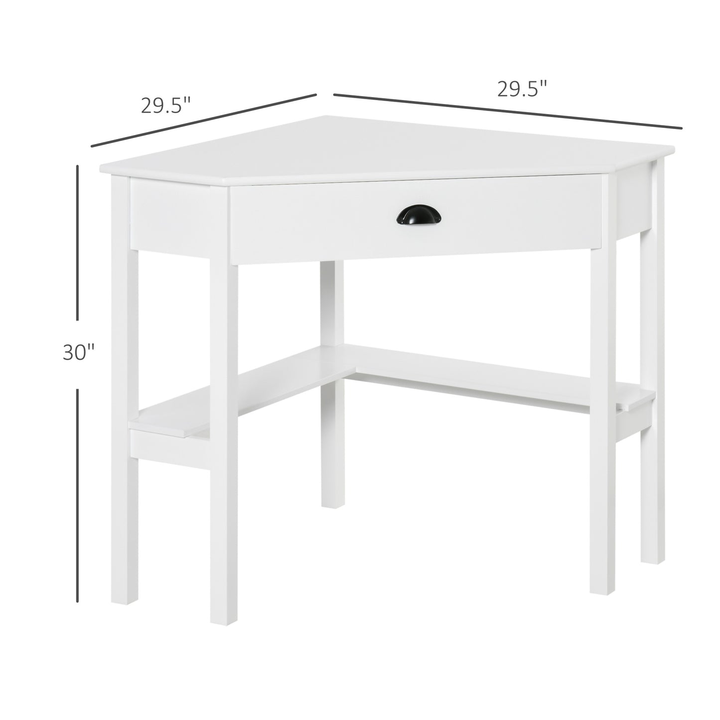 Sylas Corner Desk, Triangle Computer Desk with Drawer and Storage Shelves, White