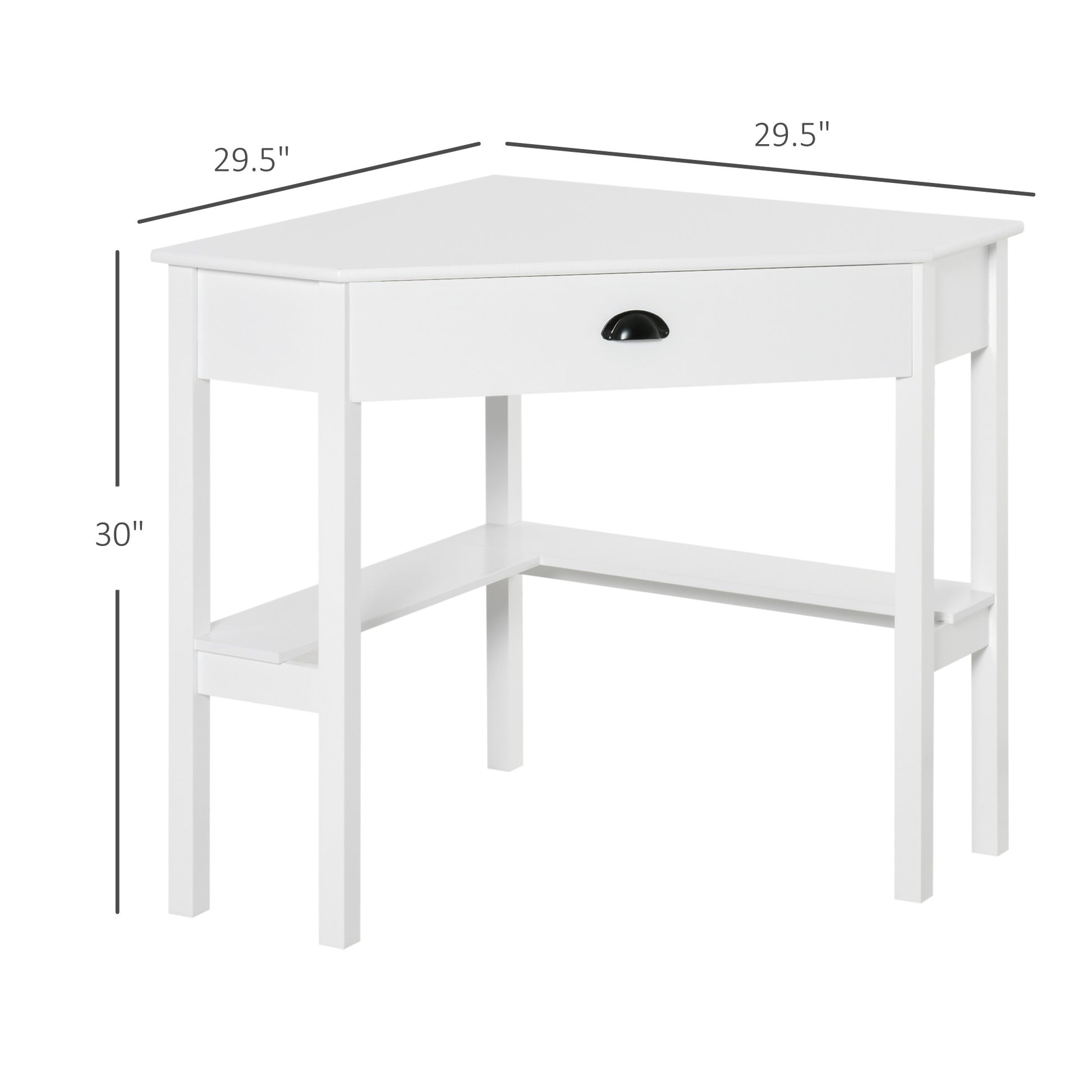 Sylas Corner Desk, Triangle Computer Desk with Drawer and Storage Shelves, White