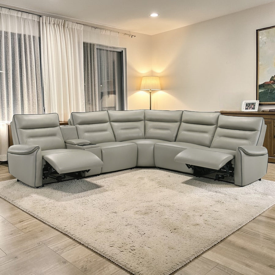 Jayke Light Gray Top Grain Leather Match Power Motion Sectional Sofa - detail view 2