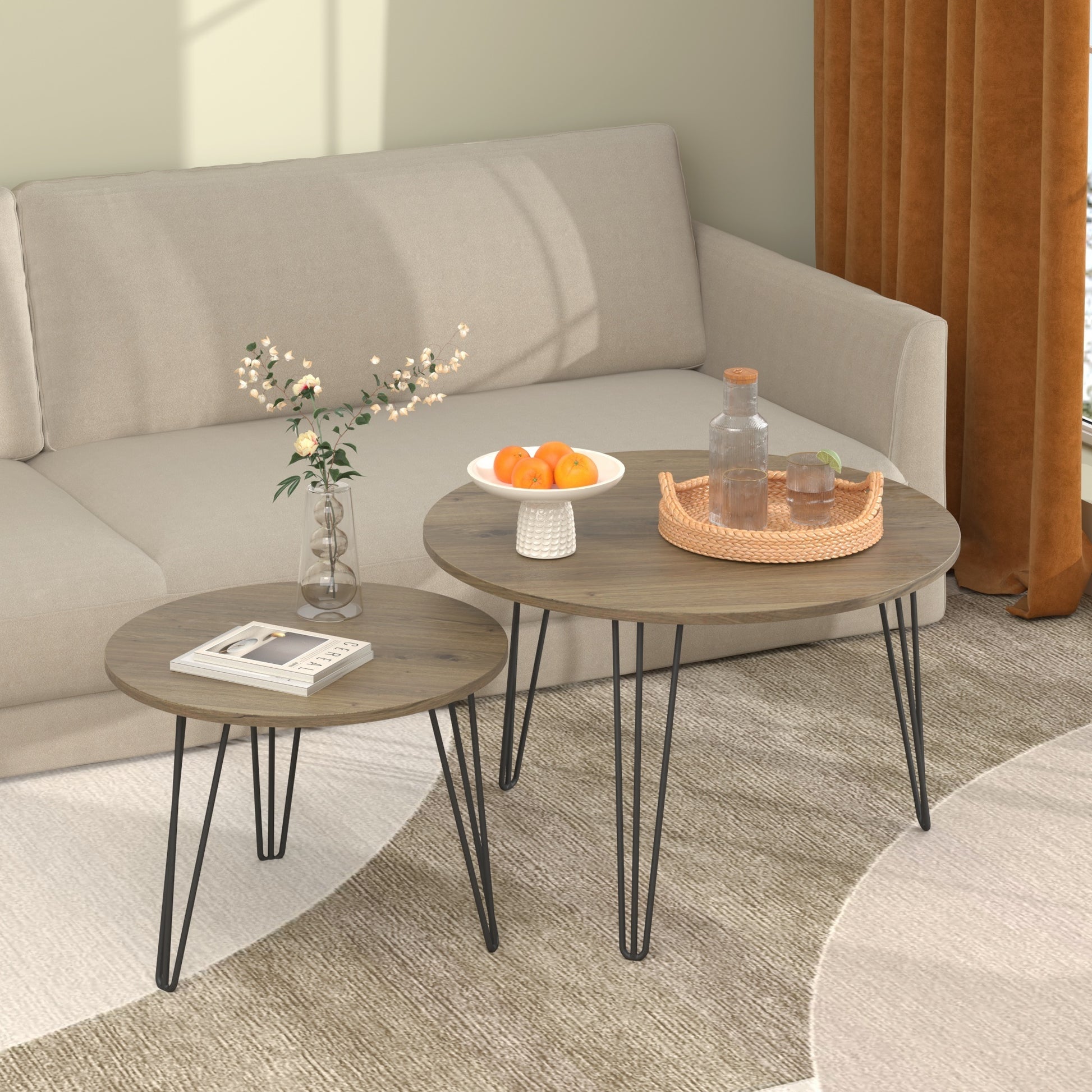 Brown Wood+metal Steel Frame Nesting Tables with Wood Legs - detail view 2