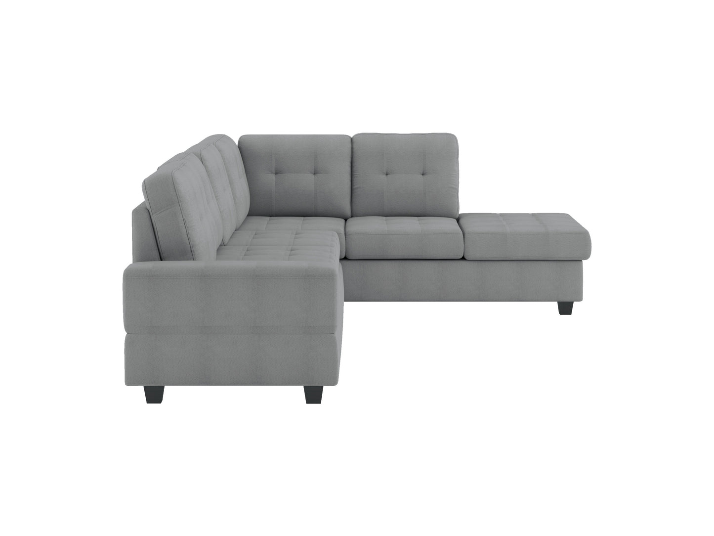 Modern Living Room 2-Piece Reversible Sectional with Drop-Down Cup Holders Sofa Chaise Gray Microfiber Upholstered Tufted Details - detail view 4